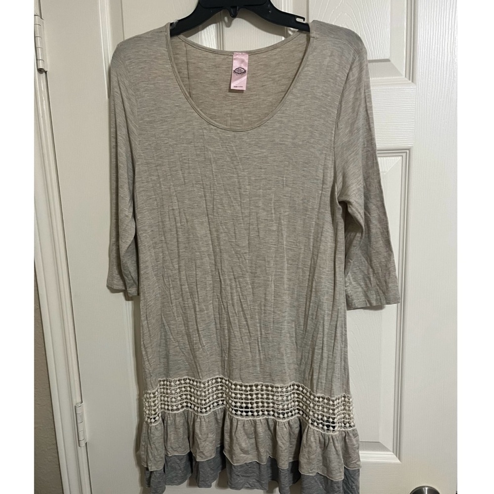 Ladies Beige Tunic with Gray Ruffle on bottom